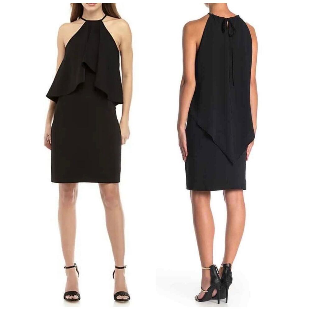 Trina Turk True Love Halter Cape Overlay Dress Women's M Black Cocktail Party